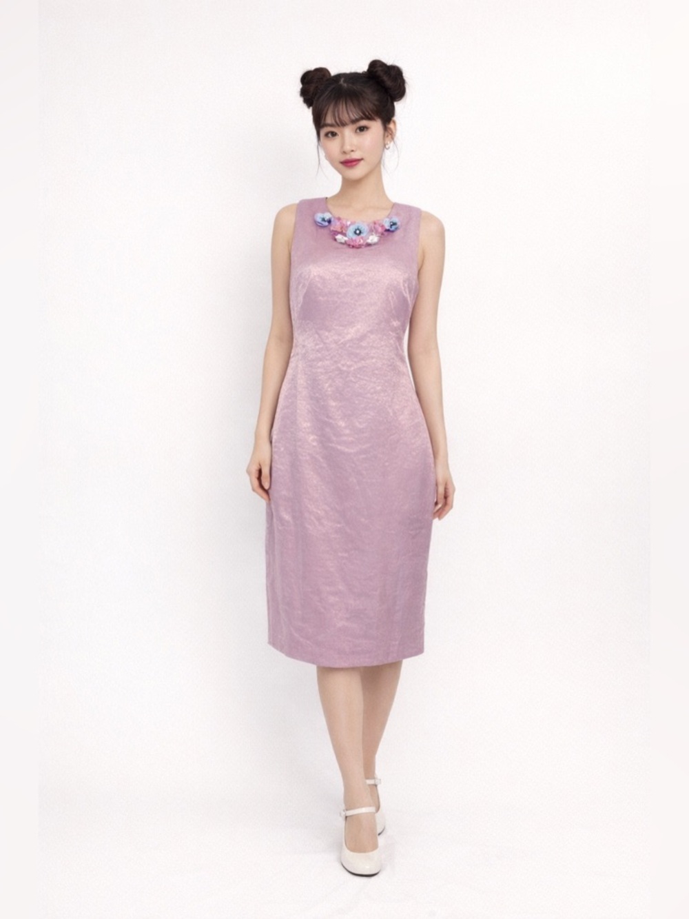 JAX Black Label 3-D Stretch Satin Lilac Cocktail Party Wedding Guest Dress